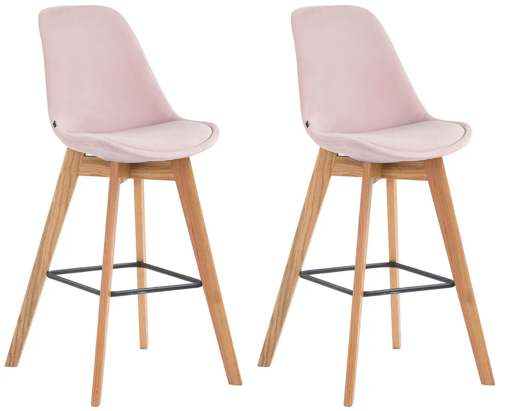 Lot de 2 Chaises de Bar Metz Rose Velours pour Îlot Central de Cuisine