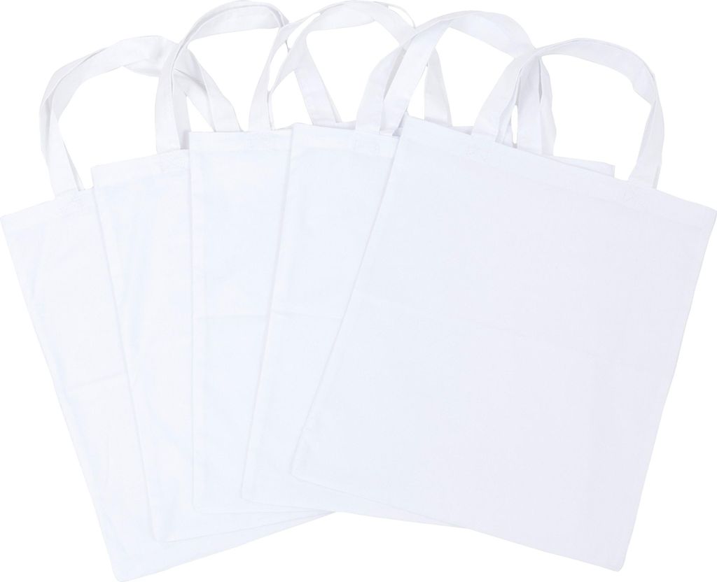 Betzold Baumwolltaschen, 5 Stück, Stofftasche für Kreativität, Farbe: weiß