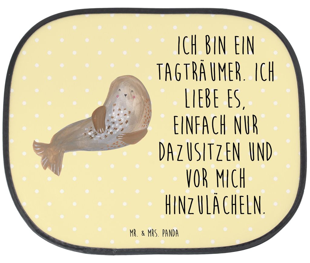 Mr. & Mrs. Panda Sonnenblende Auto Robbe Lachen - Gelb Pastell - Geschenk, Lustige Sprüche, Strand, Ostsee, Sonnenschutz, Nordsee, Scheibenschutz,...