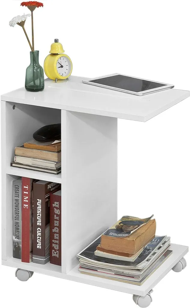 Table basse en C avec support tablette intégré, couleur blanc SoBuy
