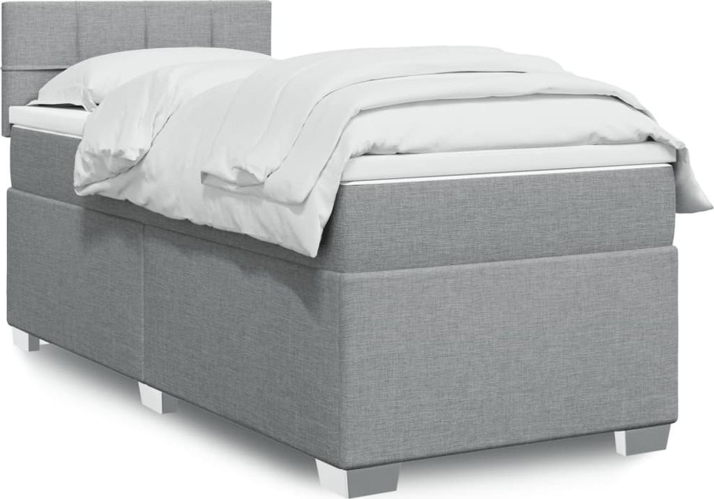 Möbel Boxspringbett mit Matratze Hellgrau 90x190 cm Stoff - Polsterbett 3288043