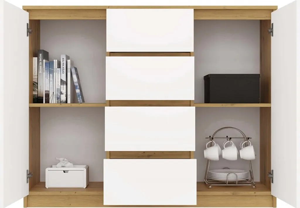 Commode large ELBE chêne artisanal et blanc pour chambre moderne - 12