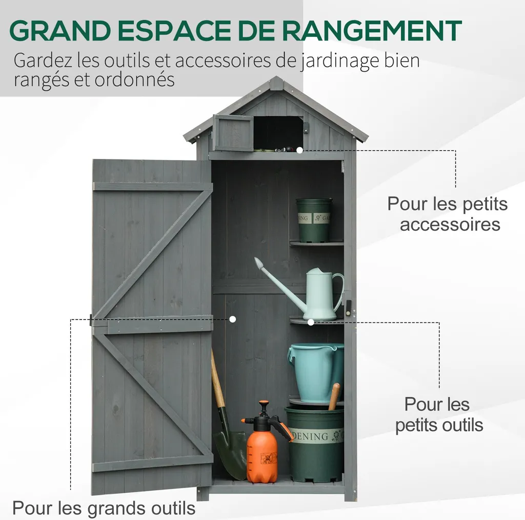 Rangement extérieur pour balcon et terrasse armoire bois 2 portes gris - 3