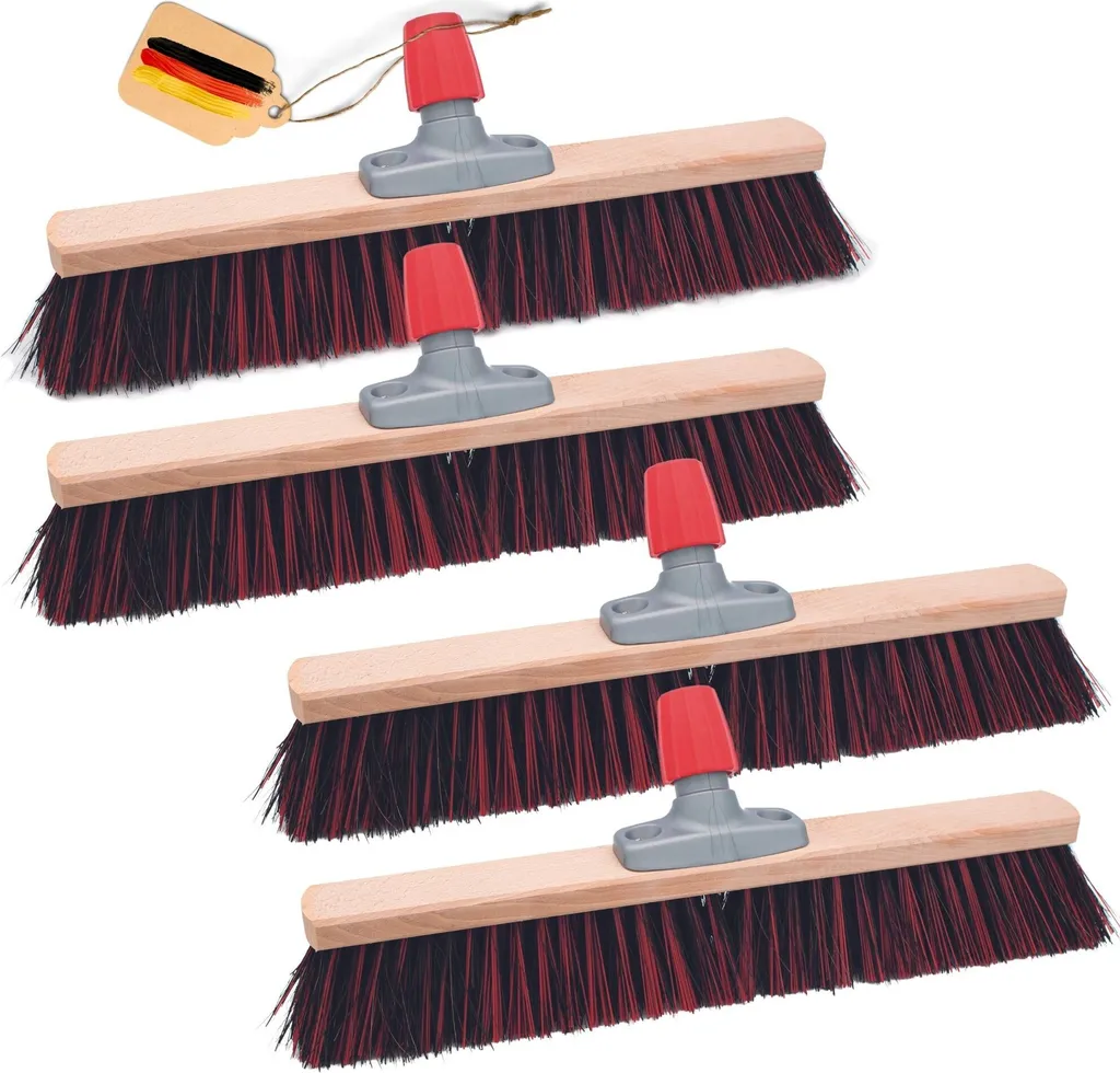 Novaliv Lot de 4 Têtes de Balai de 50 cm en Arenga Elaston Noir et Rouge