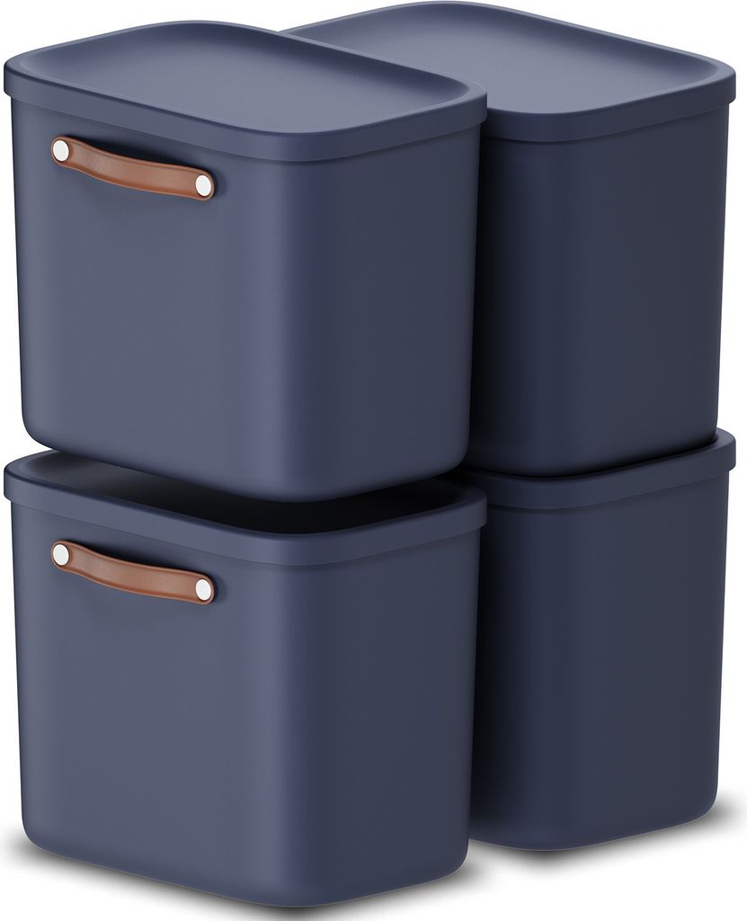 Rotho Aufbewahrungsbox 4er-Set 25L Maloja - Kunststoffbox 40 x 23,5 x 34 cm - Box mit Deckel - Stapelbox sicher verschließbar - Plastikbox
