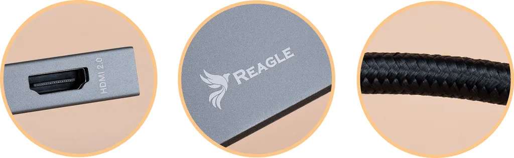Docking Station USB-C Reagle 4K 60Hz HDMI 100W PD Alluminio - 5