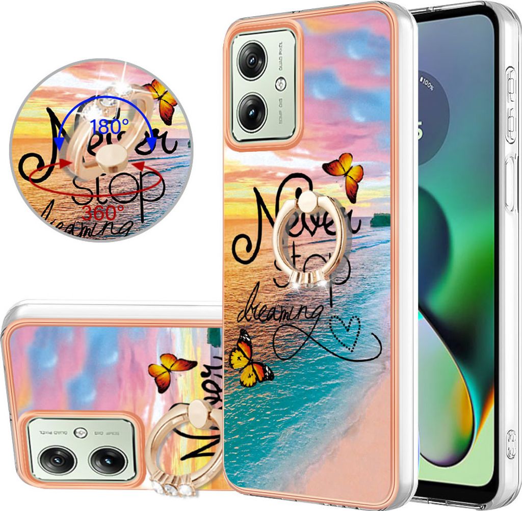 Hülle für Motorola Moto G54 Muster TPU Silikon Stoßdämpfer Bumper Schutzhülle mit Ring Ständer Gold