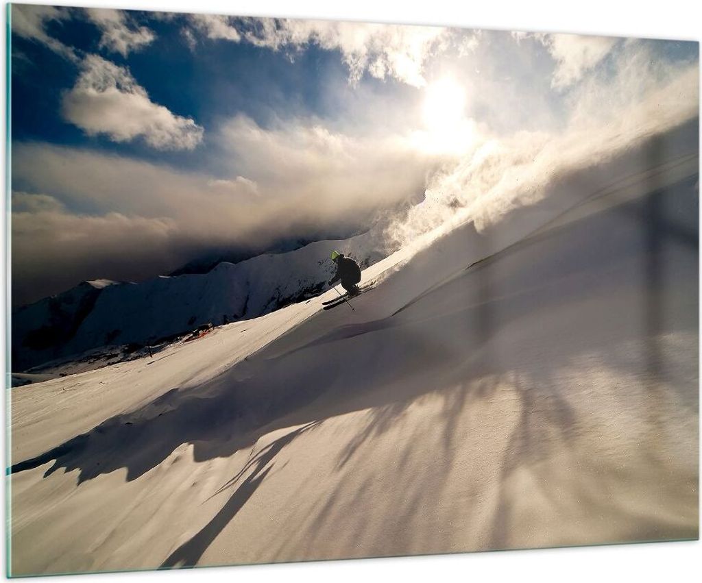 Bilder auf glas - Berge Ski Winter - 100x70cm - Glasbilder - Wandbilder - Kunstdruck - zum Aufhängen bereit - Wanddekoration aus Glas - Glas Bilde...