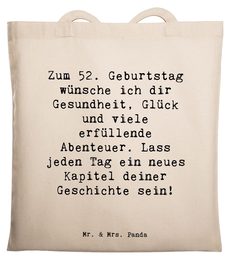 Mr. & Mrs. Panda Schultasche Spruch 52. Geburtstag - Transparent - Geschenk, Tragetasche, unvergessliches Erlebnis, Tote Bag, Tasche, Familie, Alte...