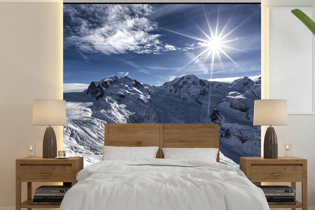 MuchoWow Fototapete für Wohnzimmer oder Schlafzimmer Wandtapete Vinyl Motivtapete Blick vom Gornergrat in den Schweizer Alpen auf den Aletschgle...