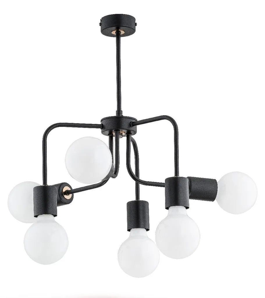 Lustre Suspension Moderne 6 Lampes Boules Blanches et Métal Noir Alfa