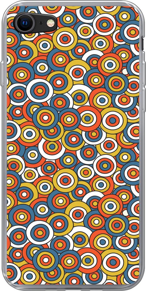 MuchoWow Handyhülle Schutzhülle Hülle für Telefoonhoesje iPhone SE 2020 Muster - Retro - Kreis Silikon Softcase Handy Hülle - Kartenbesitzer