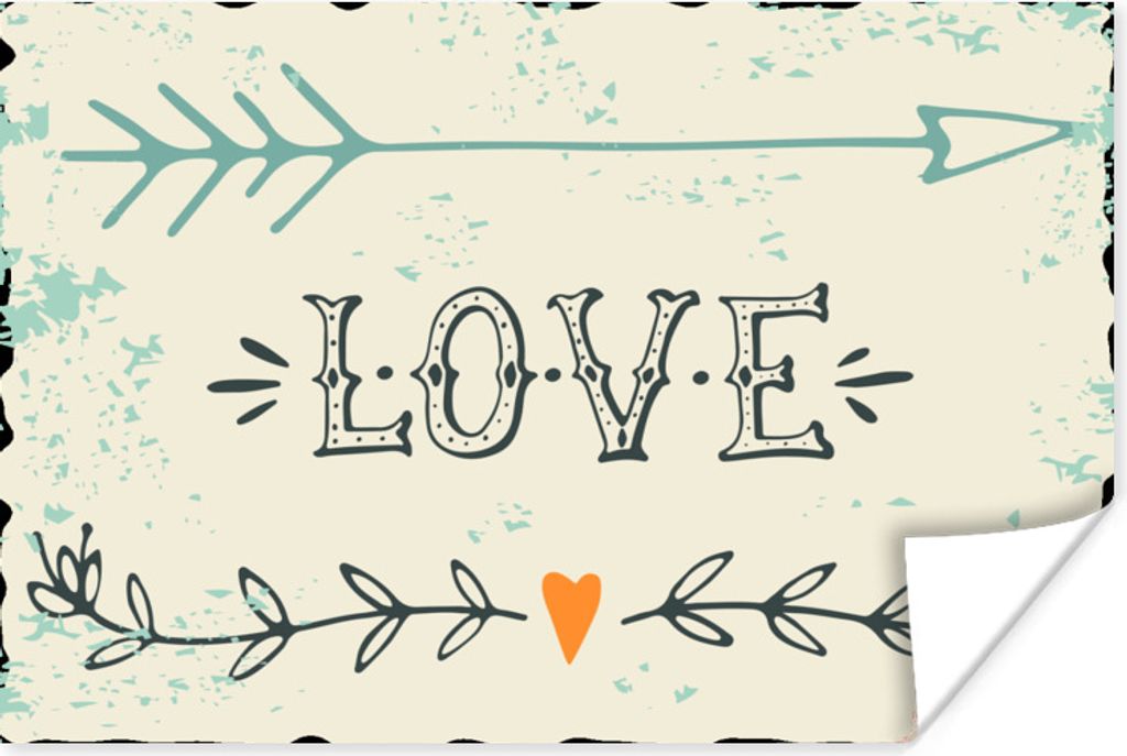 MuchoWow Poster Zitat "Liebe" auf weißem Hintergrund 90x60 cm - Schlafzimmer