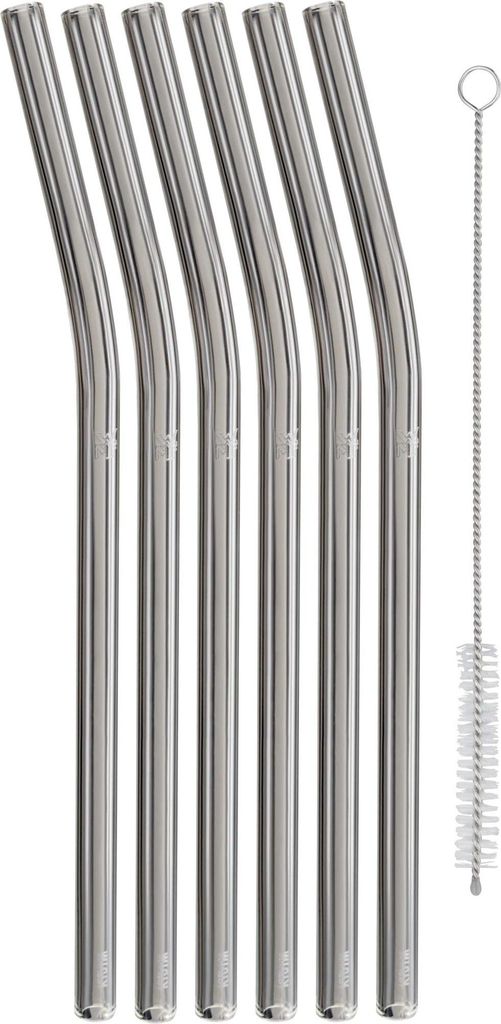 WMF Baric Glasstrohalme-Set 7-teilig, 6 Trinkhalme gebogen mit Reinigungsbürste, umweltfreundlich, Strohhalm wiederverwendbar, für Heiß-/ Kaltge...