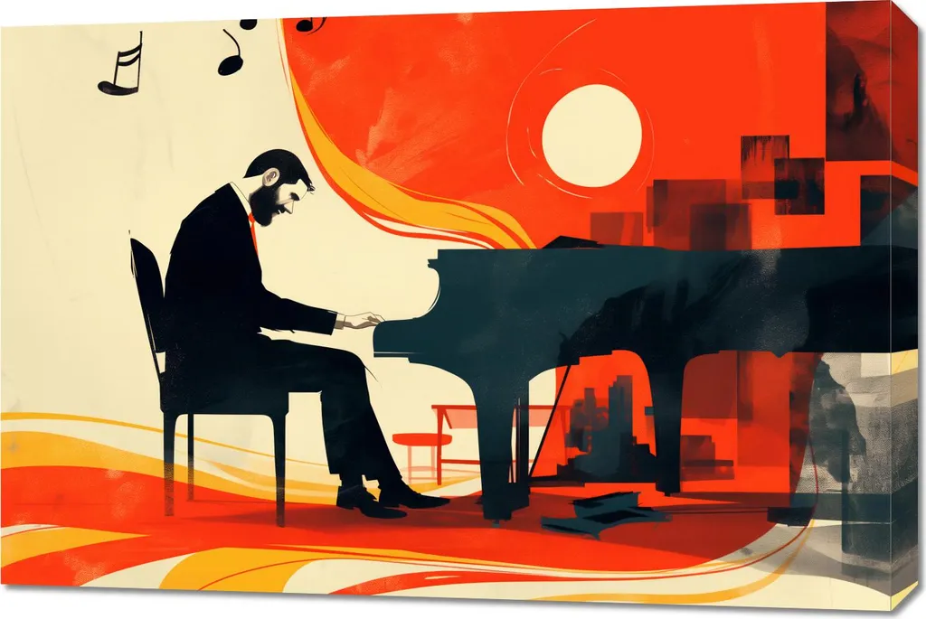 Quadro su Tela Pianista 90x60 - Alta Definizione e Telaio in Legno