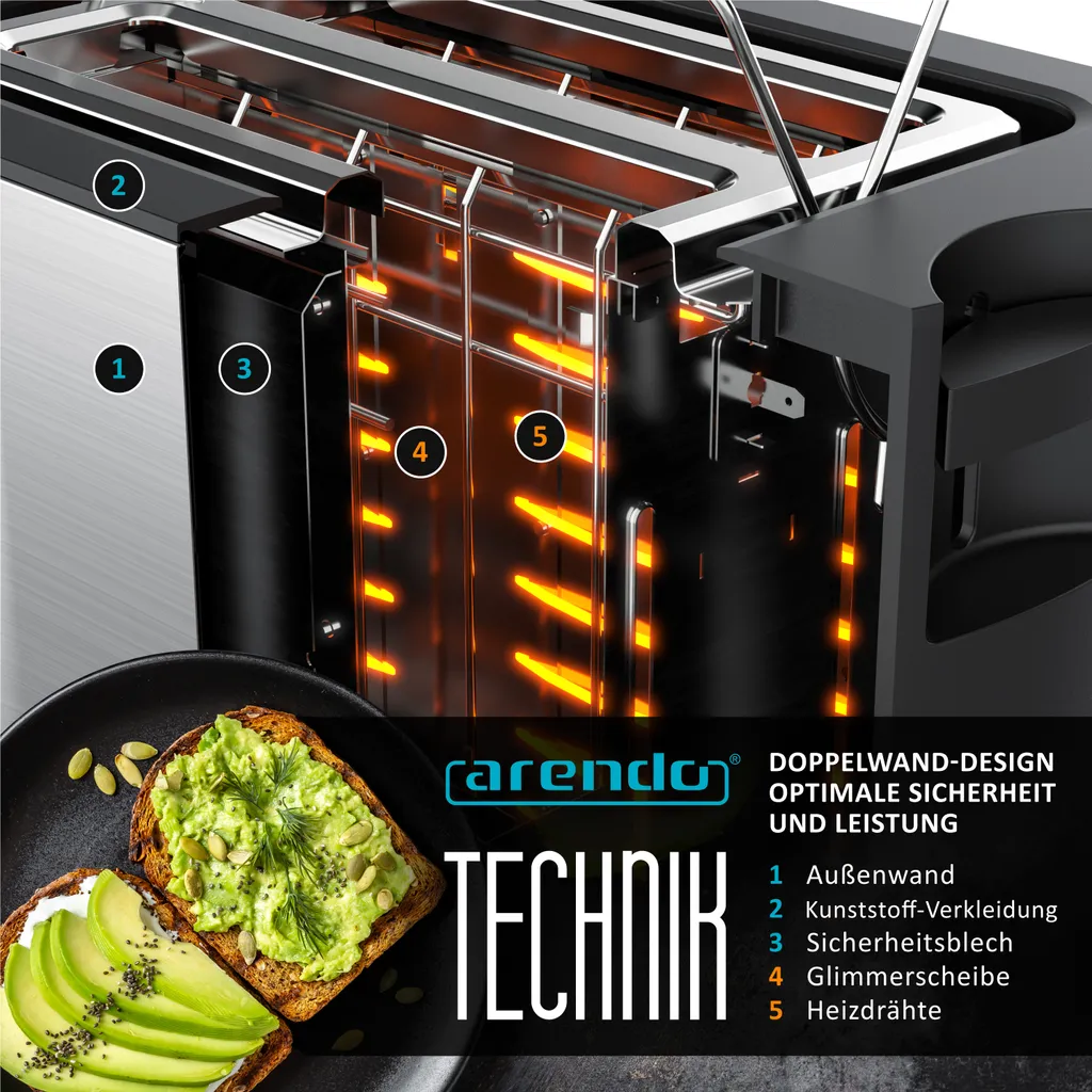 Arendo Tostapane Digitale Argento 800W: Precisione al Secondo - 5