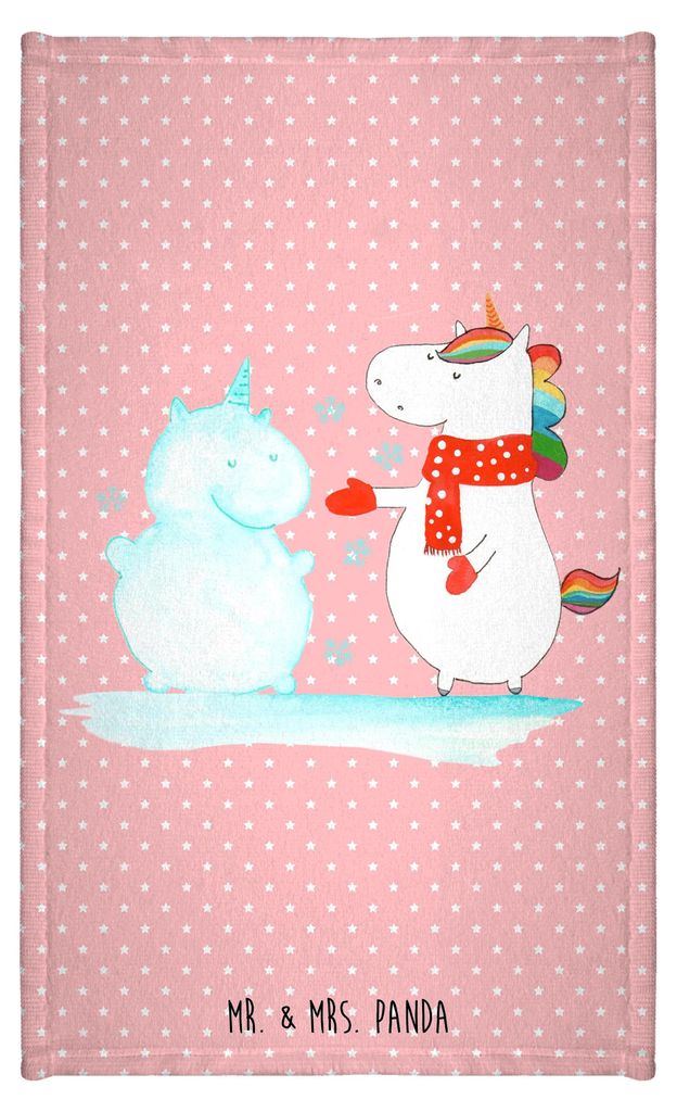 Mr. & Mrs. Panda Handtuch Einhorn Schneemann - Rot Pastell - Geschenk, Schnee, Mütze, Kuchen, Unicorn, Frotteehandtuch, Winter, Mini-Handtuch, Gä...