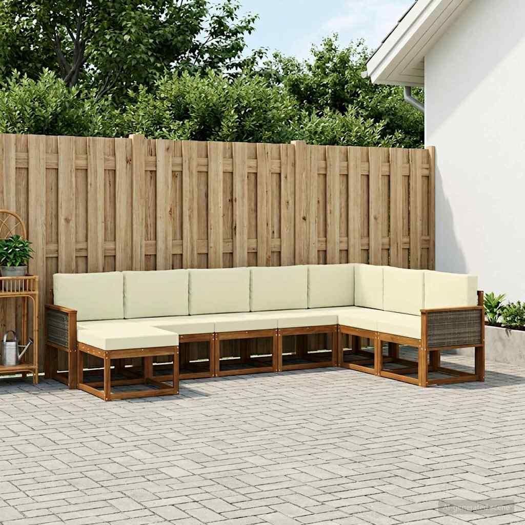 Möbel Outdoor-Sofagarnitur 8 pcs Natur und Creme Massivholz AkazieGartensofas - Gartensofas c2301