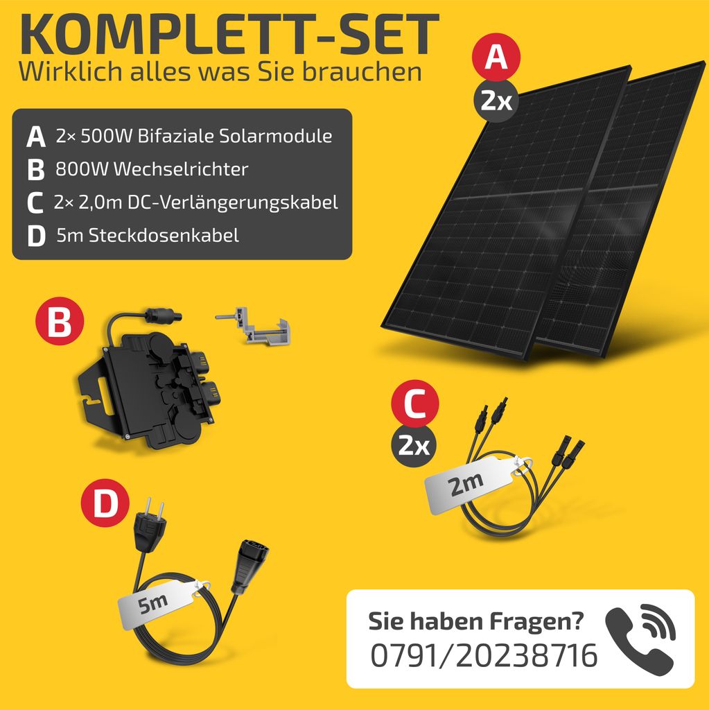 Balkonkraftwerk 1000W/800W Solaranlage Steckerfertig Produktbild 4