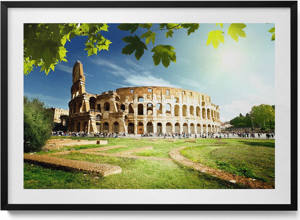 Römisches Kolosseum– Wandbild mit Rahmen – Gerahmtes Bild – Wanddekoration – 100x70 cm – Schwarz Rahmen