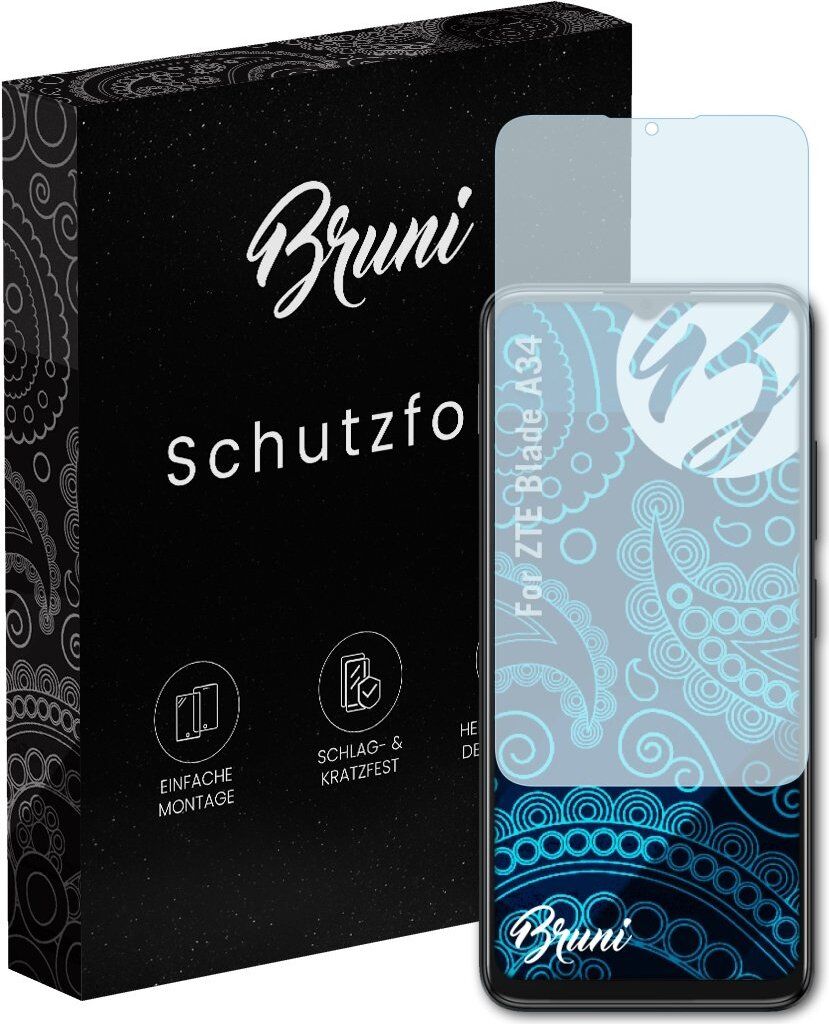 Bruni Basics-Clear 2x Schutzfolie kompatibel mit ZTE Blade A34 Folie