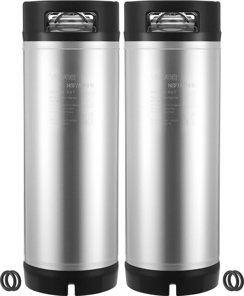Corny Keg, 5-Gallonen-Keg mit Kugelverschluss, SUS304-Kaltbraukegs mit zwei Gummigriffen und strapazierfähigem Gummiboden, Brauausrüstung für He...