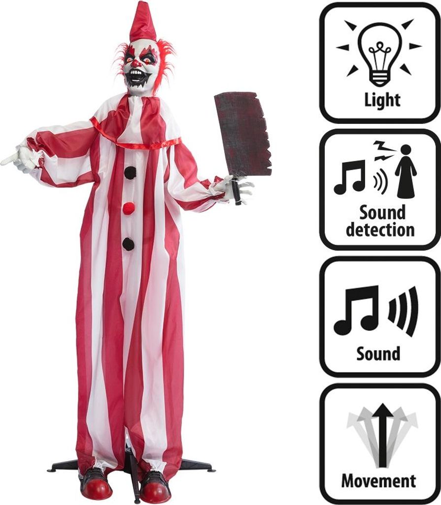 Halloween-Animatronic-Puppe: Clown Chuckles – Licht, Ton und Bewegung (170 cm)