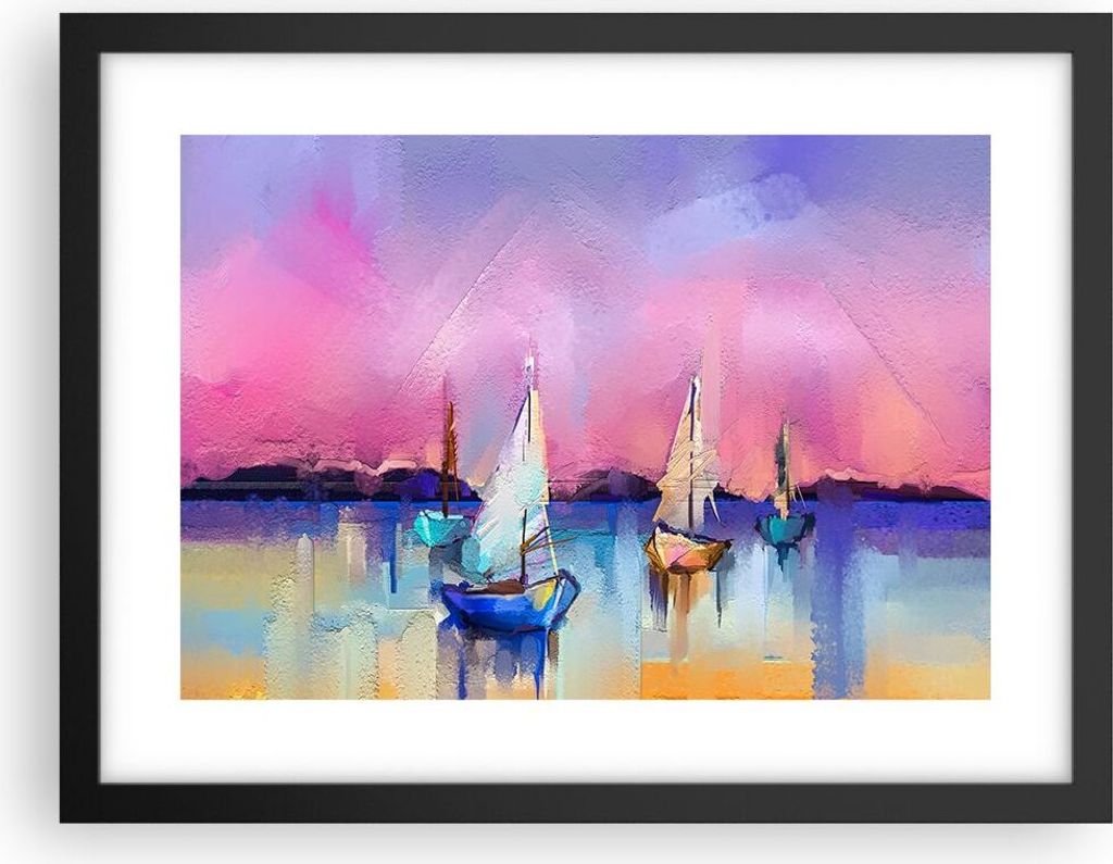 Gerahmtes Poster - Schwarzer Rahmen - Segelboot See - 40x30 cm - Wand Bild - Wanddeko - Wandbilder - Kunstposter - Wandposter - Bilderrahmen - Bild...