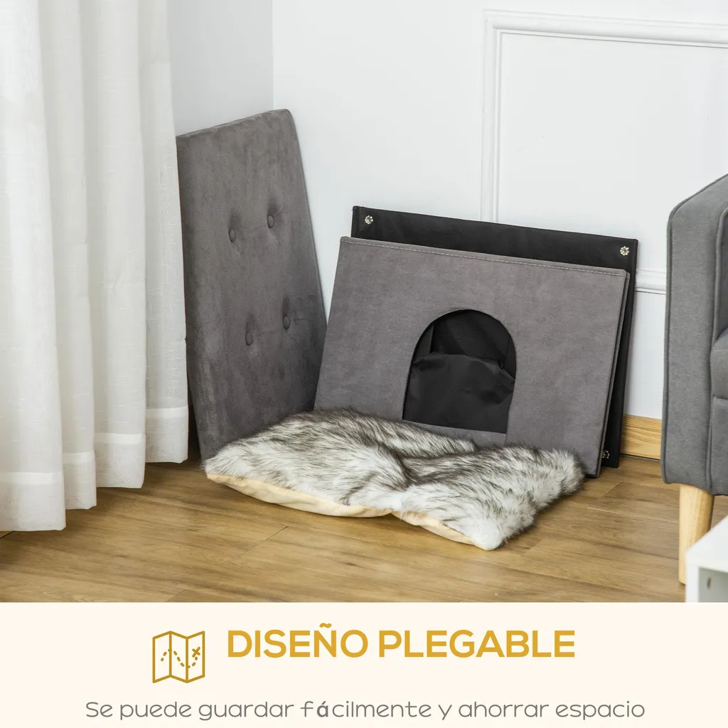 Couchage chat design gris avec coussin amovible lavable, format 60x45 cm - 5