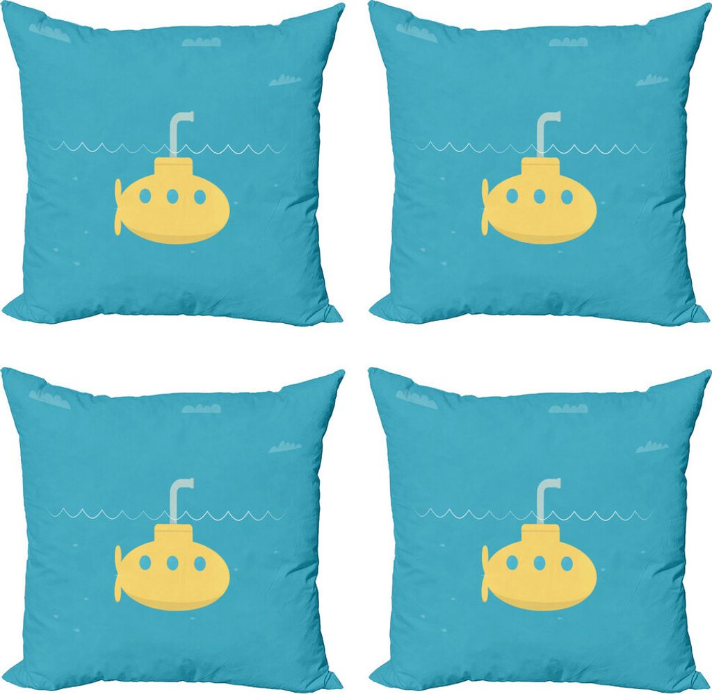 ABAKUHAUS Gelbes U-Boot Kissenbezug Set (4 Stück), Einfaches Childish Meer, Moderner Doppelseitiger Digitaldruck, 40 cm x 40 cm, Mustard Deep Sky ...