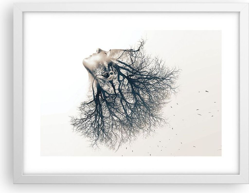 Gerahmtes Poster - Weißer Rahmen - Mädchen Baum Grafik - 40x30 cm - Wand Bild - Wanddeko - Wandbilder - Kunstposter - Wandposter - Bilderrahmen -...
