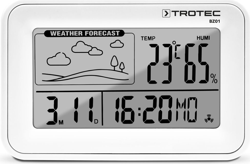 TROTEC Digital-Wecker mit Wetterstation BZ01 Wecker Wetterstation Kompaktes Tisch- und Wandgerät im attraktiven Design
