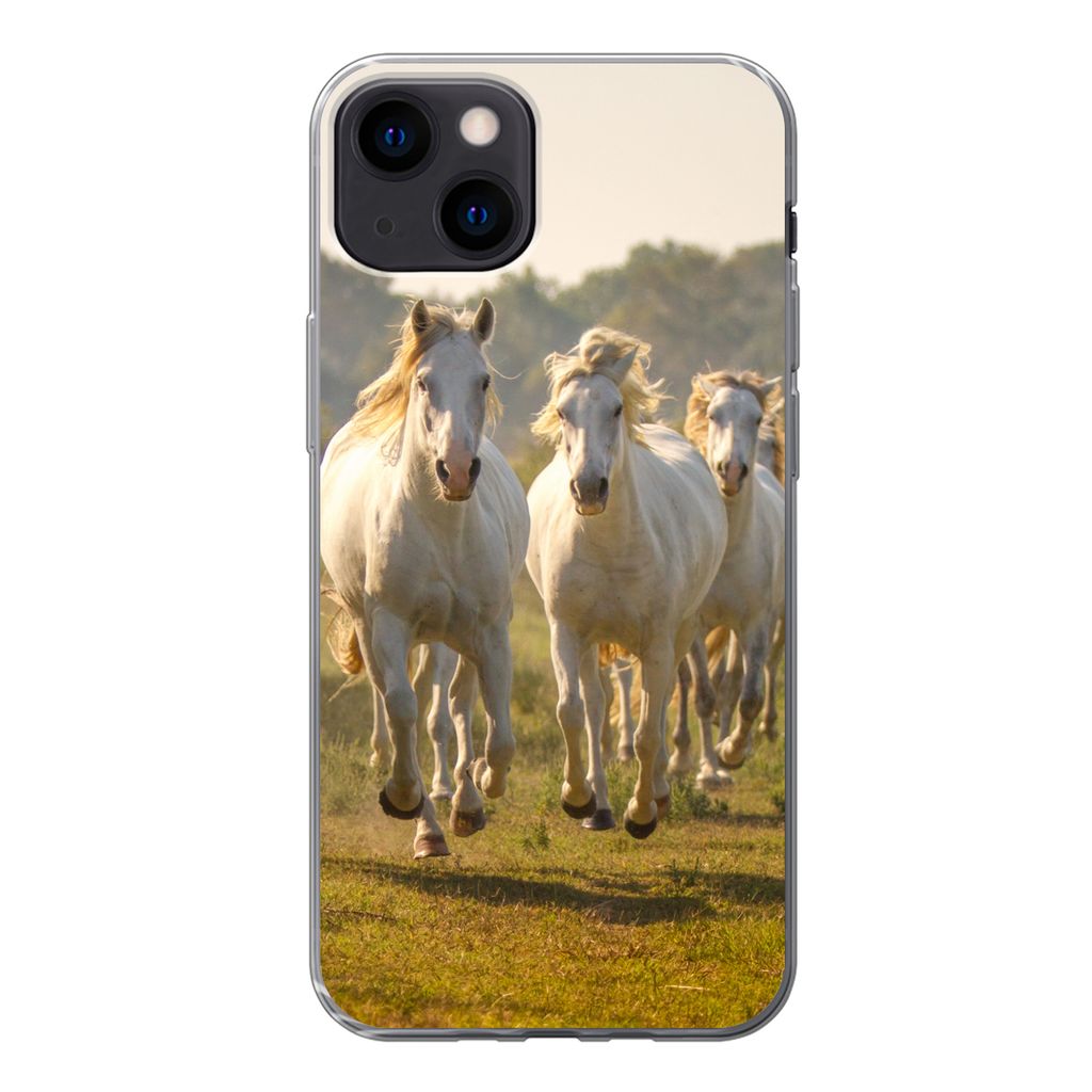 MuchoWow Handyhülle Schutzhülle Hülle für iPhone 13 Galoppierende weiße Pferde Silikon Softcase Handy Hülle - Karteninhaber