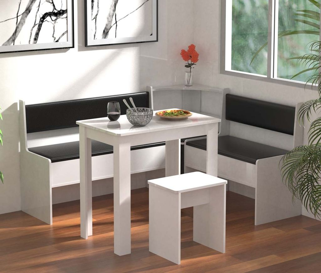 EsalMini jedálenský set s rohovou lavicou biely. Obrázok produktu 5