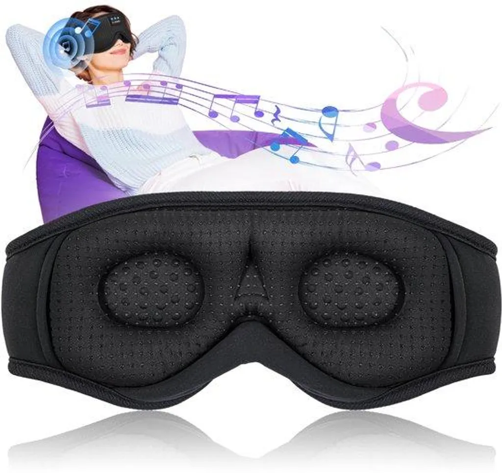 Masque de sommeil 3D Bluetooth noir avec écouteurs HD intégrés sans fil
