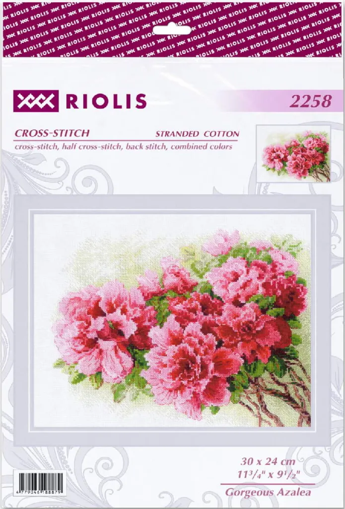 Broderie point de croix compté Azalée Rose - Kit complet Riolis 30cm - 2