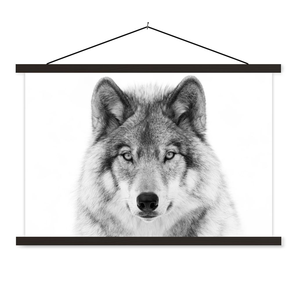 MuchoWow Textilposter Wolf - Tiere - Porträt - Weiß 60x40 cm mit schwarzem Rahmen - Hölzernes