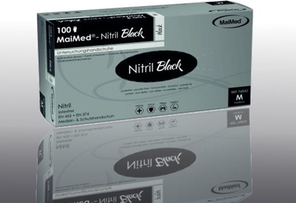 100 Einmal U-Handschuhe, MaiMed BLACK Nitril puderfrei Gr. Produktbild 