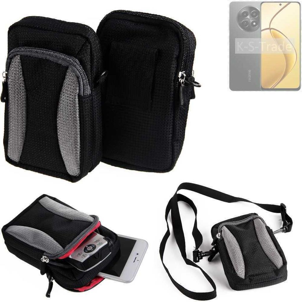 K-S-Trade Holster Schutz Hülle kompatibel mit Realme C65 5G Handy Hülle Gürteltasche Umhängetasche mit Zusatzfach schwarz