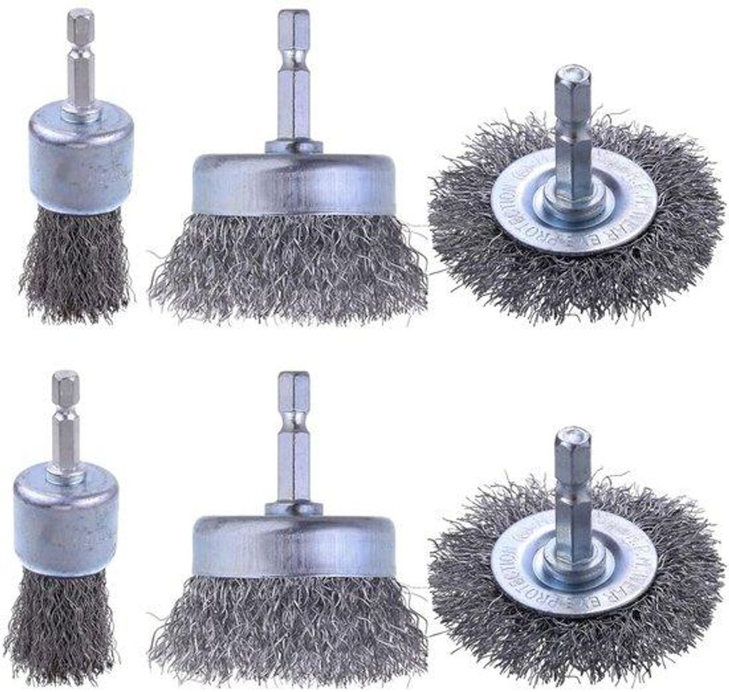 Grau Metallborsten Set - Zerkleinerer - Rost entfernen - Zehnkant Schacht - 6 Stücke