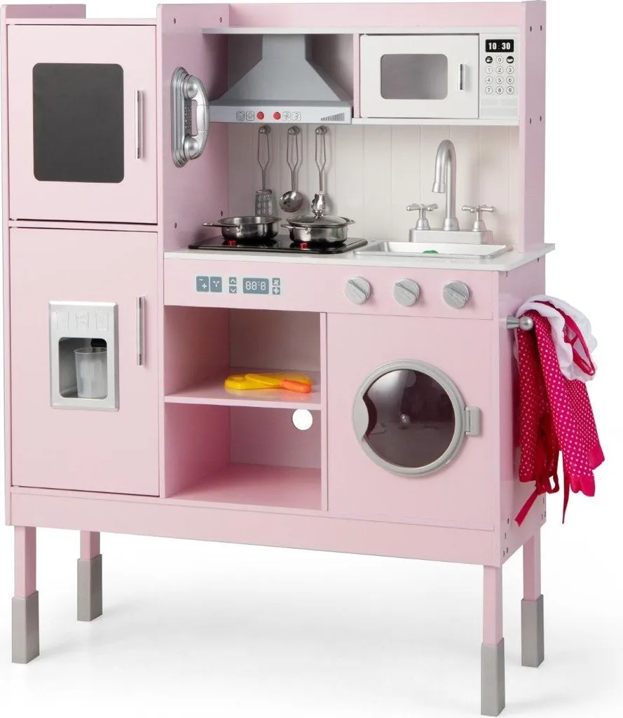 Jouet d'imitation cuisine en bois rose 83cm - Pack 16 accessoires jeu
