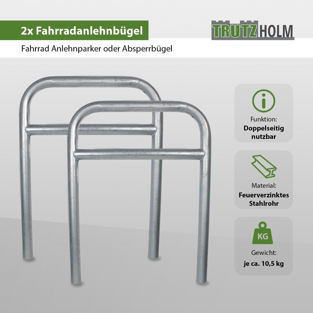 2 x Fahrradanlehnbügel 78 x 115 cm Stahl feuerverzinkt Ø 60 mm grau Einbetonieren Fahrradständer Parker Typ H