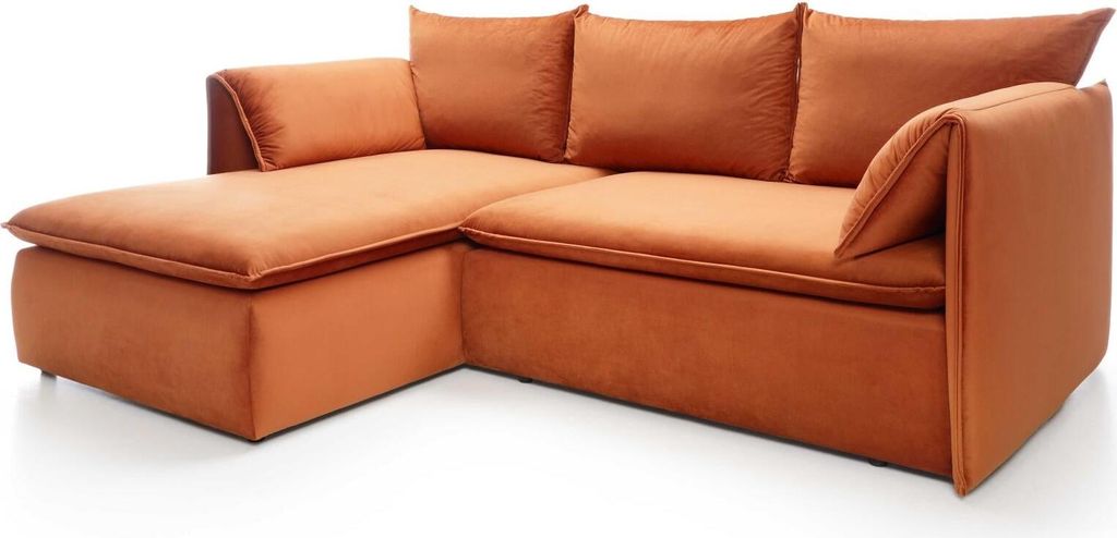 FURNLUX Ecksofa Gold Orange Und Schwarz 230cm / Hauptfarbe: Orange / Abmessungen: 230 x 91 x 166 cm