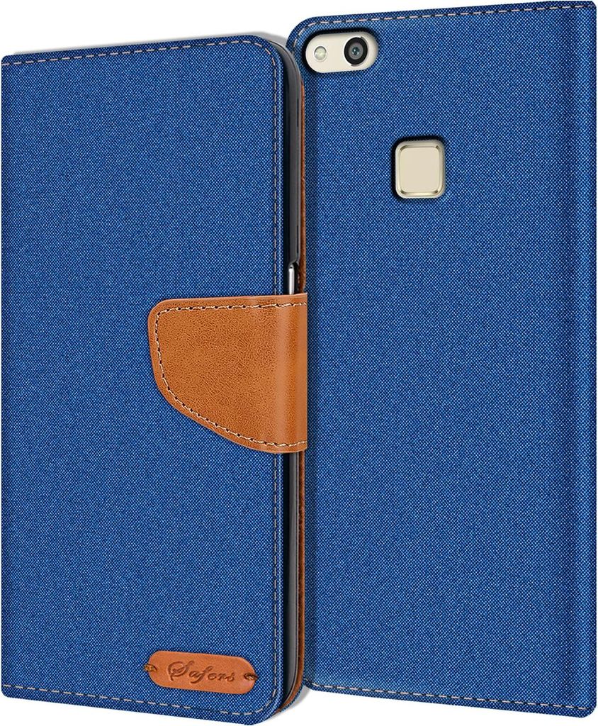 Handy Hülle Huawei P10 Lite Tasche Wallet Flip Case Schutz Hülle Stoff Cover