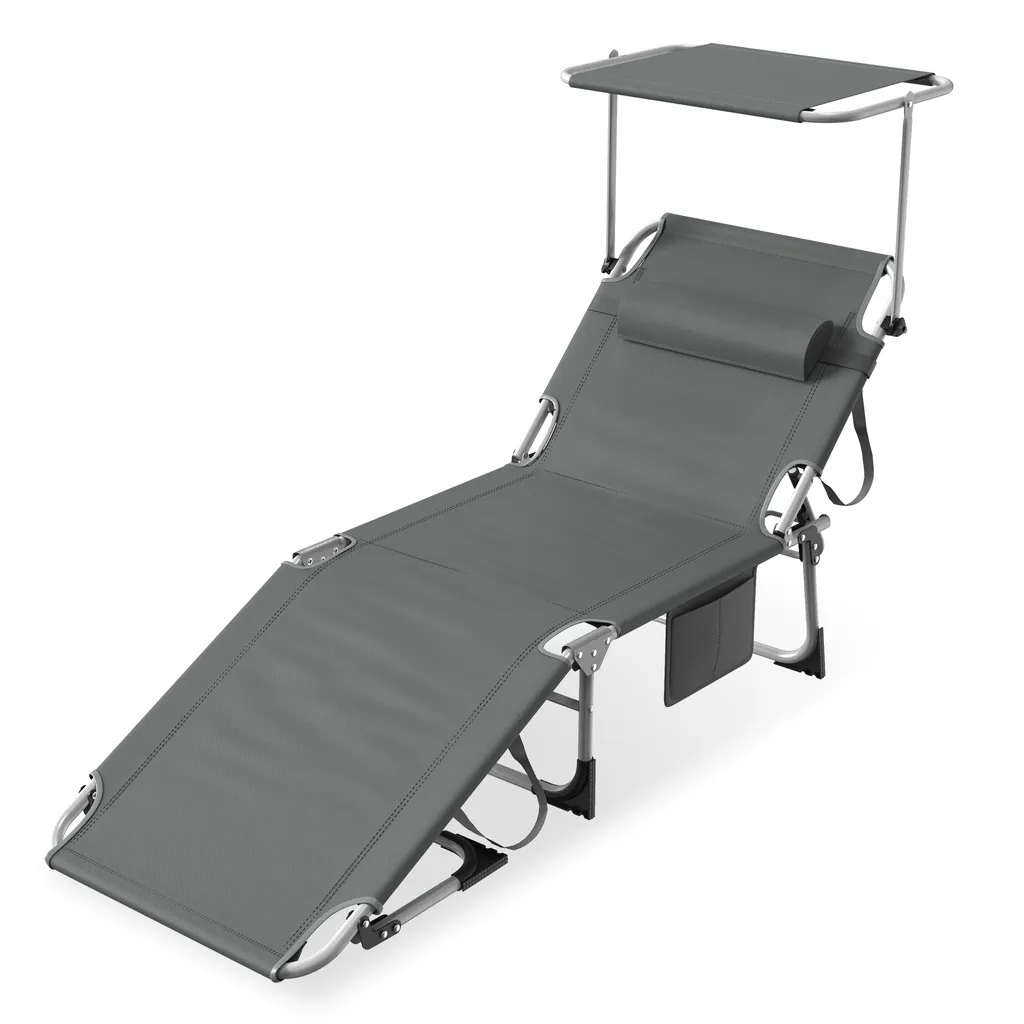 LARS360 Chaise longue anthracite avec auvent réglable et charge 150 kg