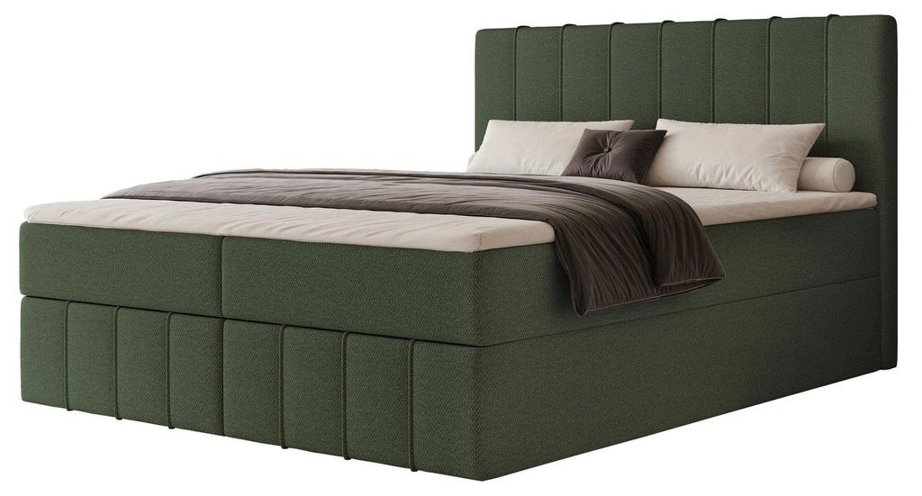Boxspringbett NOVA 140x200 Paneel-Optik Bettkasten Bonellmatratze Grün