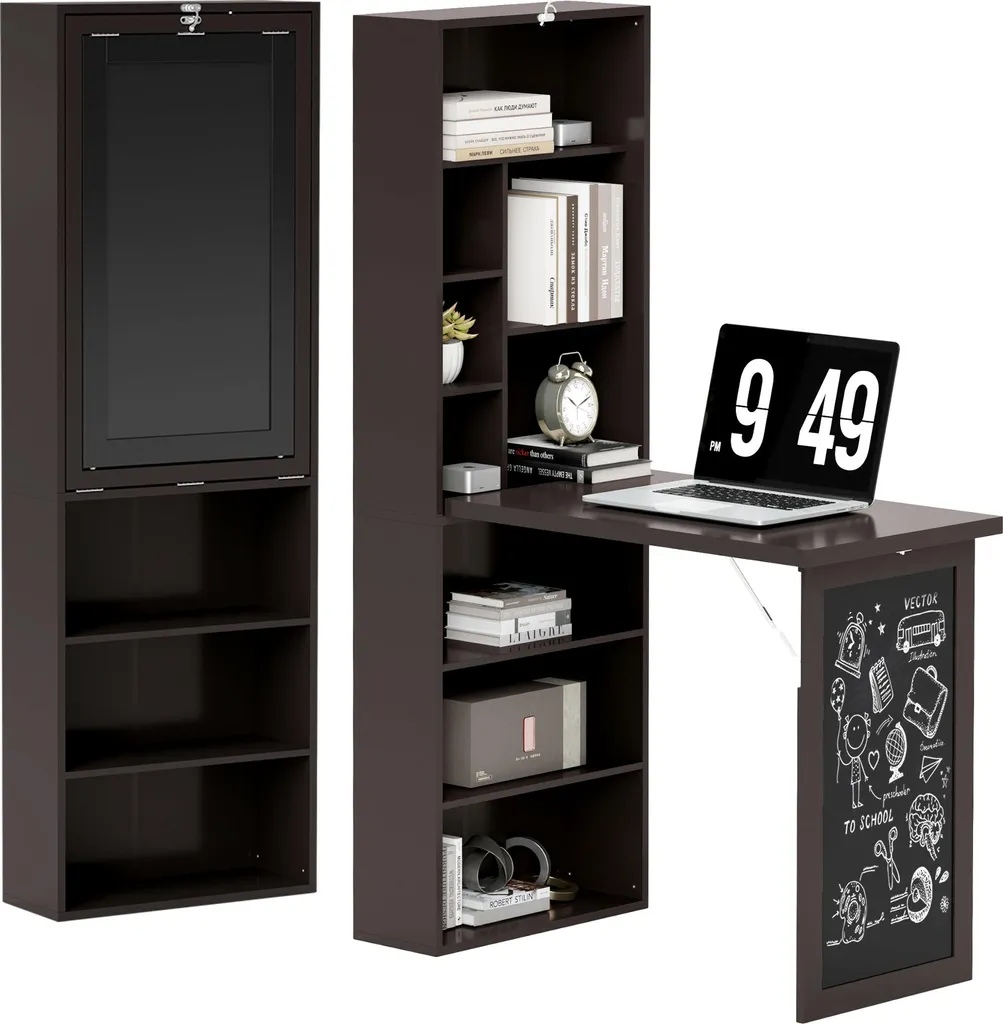 Bureau bibliothèque gain de place rabattable avec rangement modulable