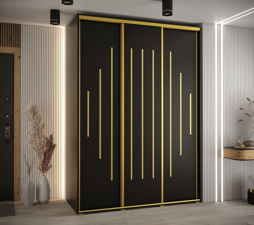 Kleiderschrank YVONA 12 – 170/60 cm, schwarz/gold