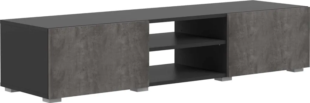 Meuble TV 2 Niches Noir et Effet Béton Design Industriel 140x42x31 cm