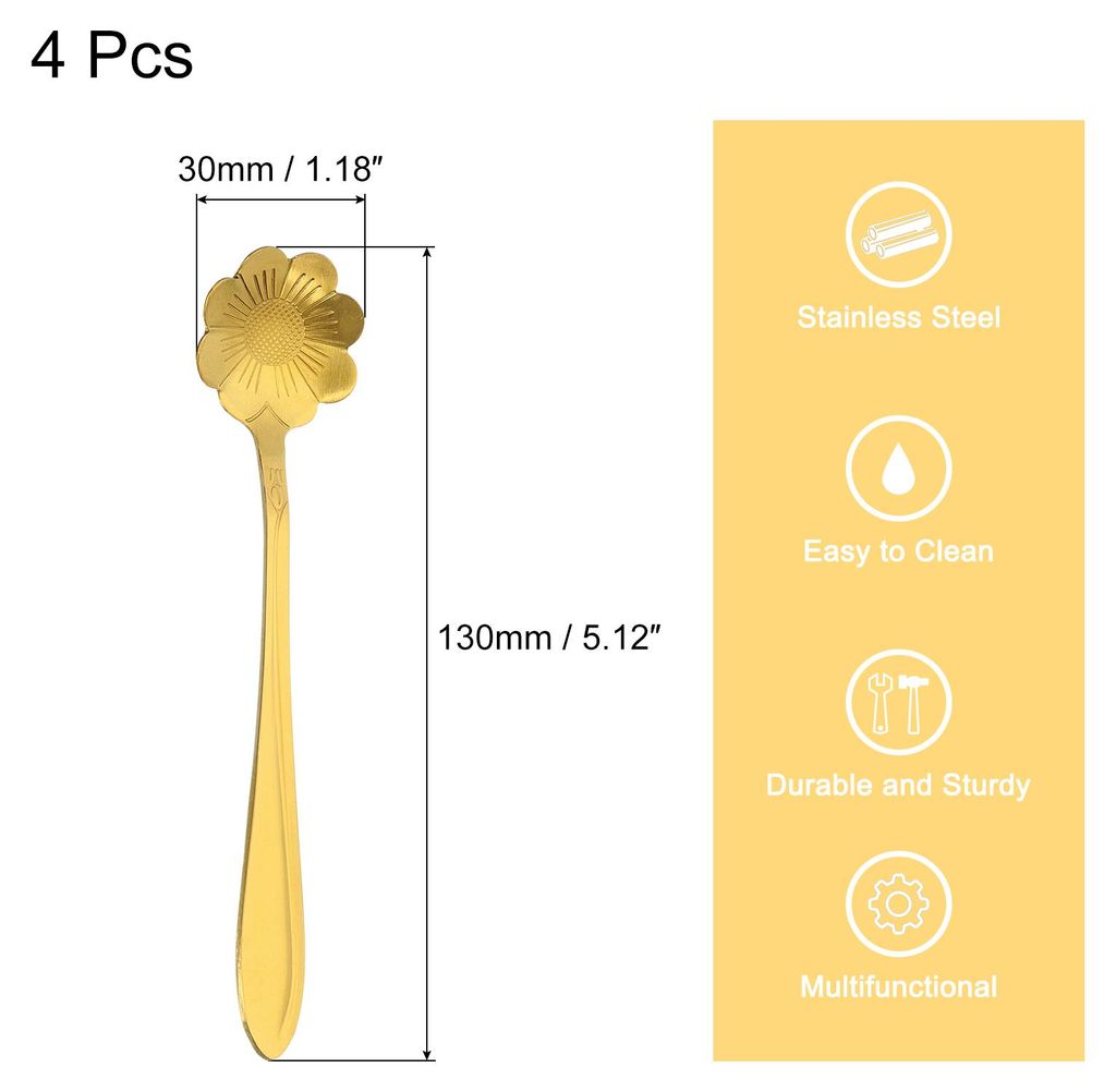 4Stk Edelstahl Blume L?ffel 5" Sonnenblume Form Kaffee L?ffel Klein Teel?ffel Dessert L?ffel fš¹r Espresso Torte Gold